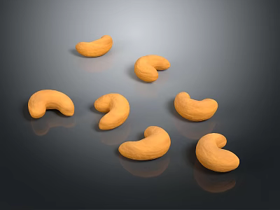 Golden Brown Whole Cashew Nuts on Dark Shiny Surface with Natural Texture 3d model