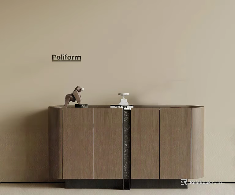 Modern Poliform Entryway Side Cabinet With Decorative Ornaments And Beige Wall 3d model 