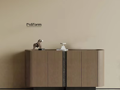 Modern Poliform Entryway Side Cabinet With Decorative Ornaments And Beige Wall 3d model