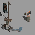 Traditional Cast Iron Stove with Wooden Stand Decorative Flag Wheel Structure and Water Basin