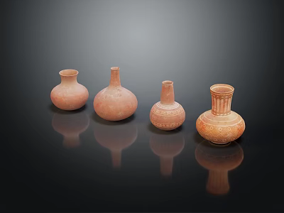 Decorative Clay Ceramic Vases with Textured Patterns for Home Living Decor 3d model