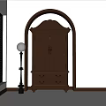 Traditional Brown Wooden Wardrobe With Ornate Carvings Double Doors Brass Handles And Bottom Drawer