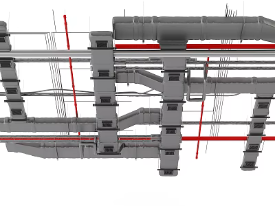 Industrial Piping System With Multiple Pipes And Metal Support Structures Installation 3d model