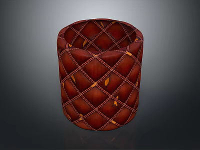 Red Cylindrical Storage Bin With Quilted Diamond Pattern And Orange Accents 3d model