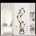 White Shoe Cabinet With Playful Stacked Penguin Design And Side Decorative Shelves