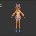 Game And Movie Character With Blue Purple Hair Cat Ears Pink Jacket And Blue Shorts