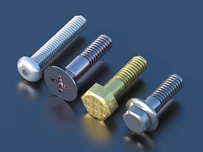 Different Types Of Metal Bolts With Various Head Styles And Threaded Features 3d model