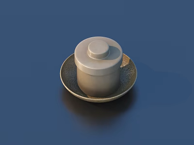 Modern Dinnerware Set with Lidded Container and Plate on Dark Blue Background 3d model