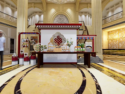 Elegant Tea Break Area In Luxurious Lobby With Exquisite Pastries And Flower Decorations 3d model
