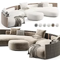 Modern Linen Multi Seater Sofa With Wooden Frame Ottoman And Neutral Pillows