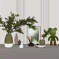 Decorative Ornament Combination With Leafy Green Plants Ceramic Vase Photo Frame And Small Figurine