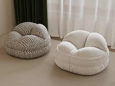 Cozy Round Sofa Stools With White And Patterned Upholstery For Home Decor 3d model