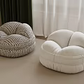 Cozy Round Sofa Stools With White And Patterned Upholstery For Home Decor