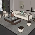 Modern Elegant Sofa Coffee Table Set With Marble Top Pillows And Area Rug 3d model