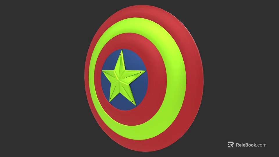 Colorful Red Green Blue Shield Weapon With Yellow Star And Concentric Circles 3d model 