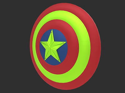 Colorful Red Green Blue Shield Weapon With Yellow Star And Concentric Circles 3d model