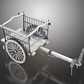 Vintage Classic Cart With Wooden Base Metal Frame Large Wheels And Handle For Transportation Use
