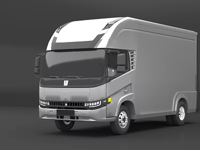 Silver White Cargo Truck With Modern Front Design Headlights Grille And Side Mirrors 3d model
