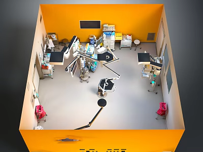 Orange Walled Operating Room Interior Featuring Surgical Equipment And Medical Tools 3d model