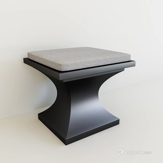 Modern Stool With Gray Cushioned Seat And Black Curved Base Design 3d model 