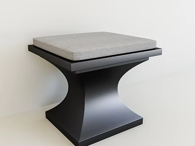Modern Stool With Gray Cushioned Seat And Black Curved Base Design 3d model