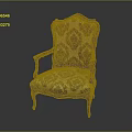 Classic Carved Wooden Single Sofa With Patterned Beige Brown Fabric Upholstery And Ornate Armrests