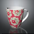 Pink Ceramic Cup With Floral Pattern White Rim And Handle For Daily Use