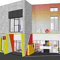 Modern Nanyue Shijia Commercial Building Exterior With Colorful Facade Glass Windows And Pedestrians