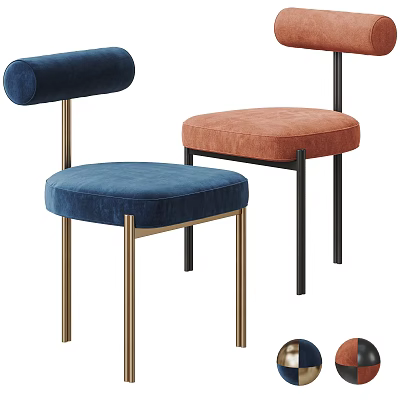 Modern Leisure Chairs With Navy Blue Terracotta Velvet Upholstery And Metal Legs Design 3d model