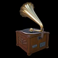 Vintage Gramophone Speaker With Wooden Cabinet Brass Horn And Black Turntable Design