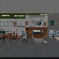 Medical Equipment Exhibition With Wheelchairs Beds Tables And Nursing Furniture Setup
