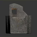Stone Arch Bridge Structure With Small Side Arch And Red Objects On Gray Textured Surface