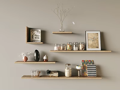 Candy Bottle and Jar Ornaments Combination Decorative Painting Ornaments Nordic Solid Wood Storage Rack 3d model