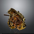 Natural Dried Rose Plant with Orange Yellow Wilted Petals on Gray Background