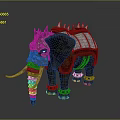Detailed Armored Elephant With Metal Spikes Saddle And Red Decorative Accents