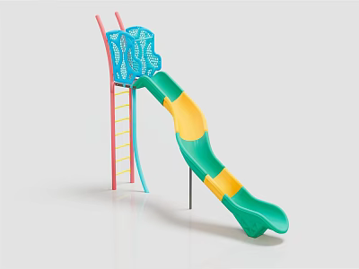 Colorful Kids Playground Slide With Green Yellow Chute Red Ladder And Blue Mesh Top 3d model