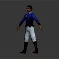 Man in Blue Shirt with Badge White Pants and Black Boots Standing Pose