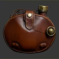 Vintage Red Leather Flask With Golden Cap Round Metal Buckle And Stitches Design