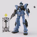 Blue Robot Model With Weapon Accessory Yellow Cross And Small Sphere 3d model