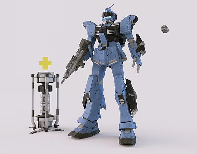 Blue Robot Model With Weapon Accessory Yellow Cross And Small Sphere 3d model Blue Robot Model With Weapon Accessory Yellow Cross And Small Sphere 3d model