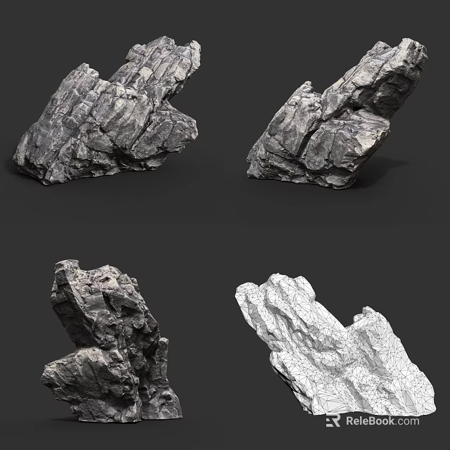 Realistic 3D Stone and Wood Models with Gray White Textures and Unique Shapes 3d model 