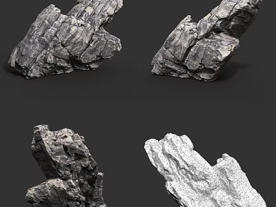 Realistic 3D Stone and Wood Models with Gray White Textures and Unique Shapes 3d model
