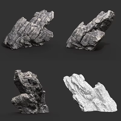 Realistic 3D Stone and Wood Models with Gray White Textures and Unique Shapes 3d model