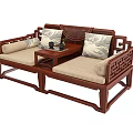 Traditional Luohan Bed With Wooden Frame Carved Design Cushioned Seats And Tea Table