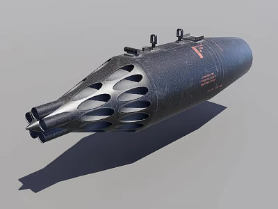 Black Perforated Cylindrical Weapon With Metal Components And Red Markings 3d model