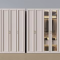 Modern White Wardrobe Design With Gold Handles Glass Doors And Clothes Storage Shelves