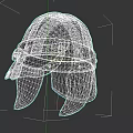 Ancient Metal Helmet Sculpture With Face Guard And Ear Flaps Design