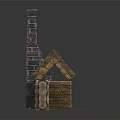 Miniature Wooden Building Model With Chimney Roof And Handcrafted Components