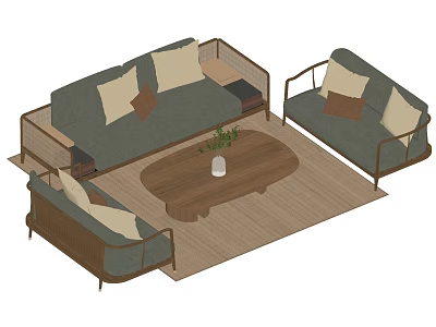 New Chinese Sofa Coffee Table Combination 3d model