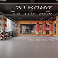 Modern Gym Interior With Red Punching Bags Floor Markings And Fitness Equipment